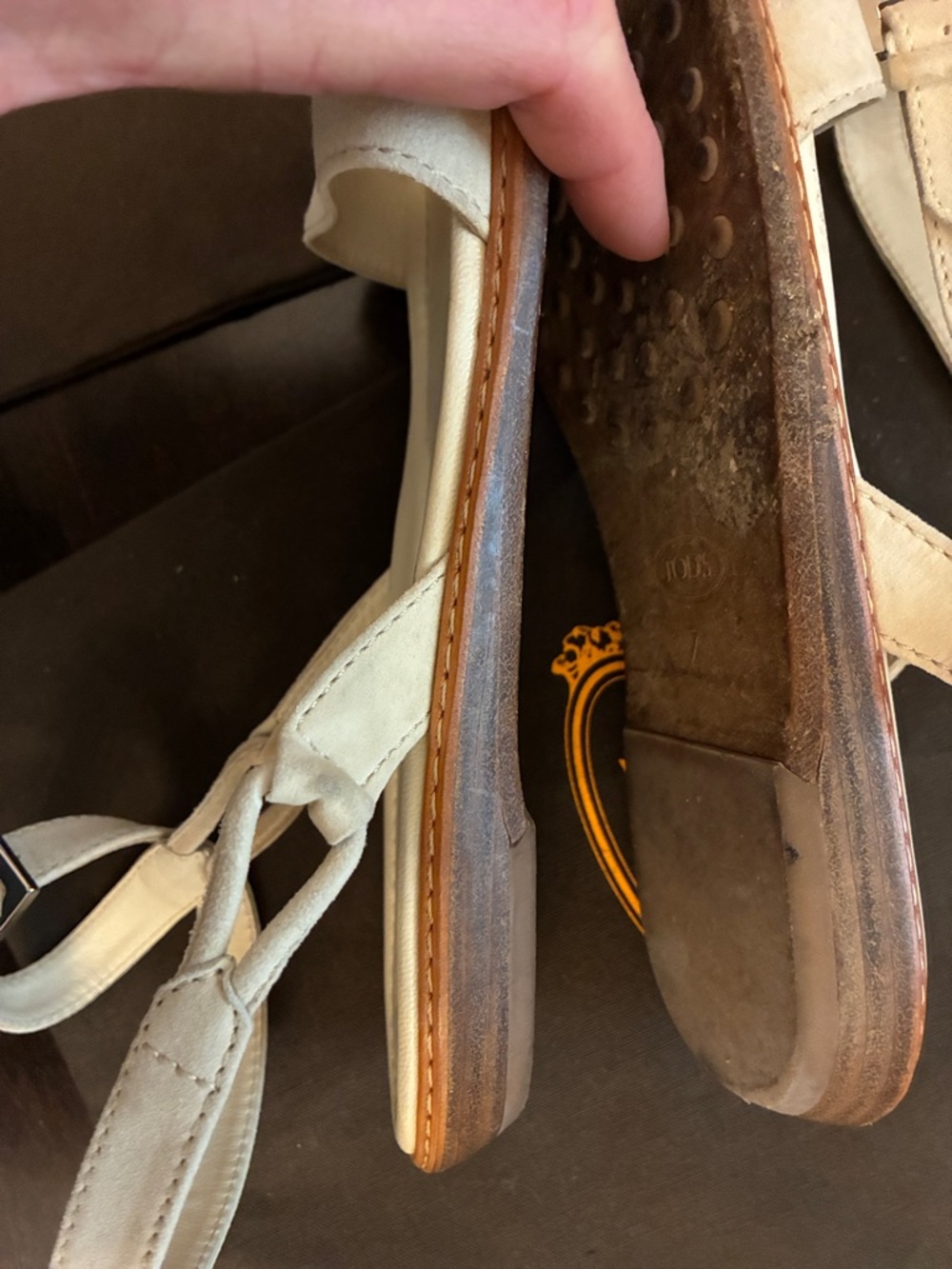 TOD'S Y2K Cream Suede Leather Ankle-Strap Flat Sandals. Sz 7. - Picture 10 of 15